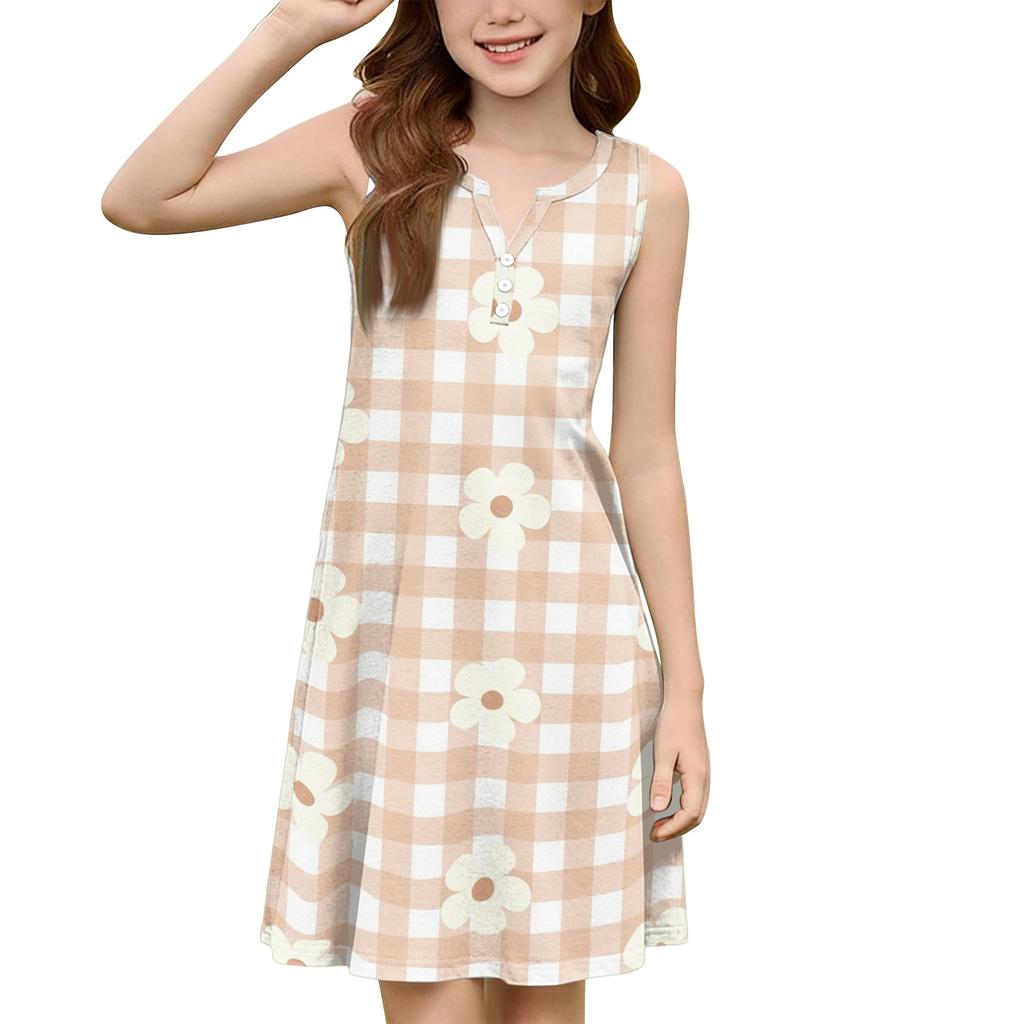 Girl Summer Dress Color & Print Sleeveless Dress With Pocket Casual Dress Sleeveless Party Dress