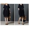 Lady Summer Dress O Neck Short Sleeves Pure Color Loose Side Pockets Knee Length Pullover Casual Commute Midi Dress