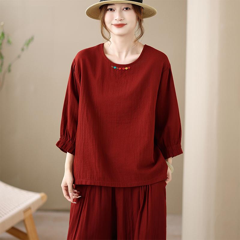 DIMANAF 2026 Plus Size Summer Pants Suits Women Sets Suits Loose Tops Shirts Long Pants Cotton Loose Casual Clothing