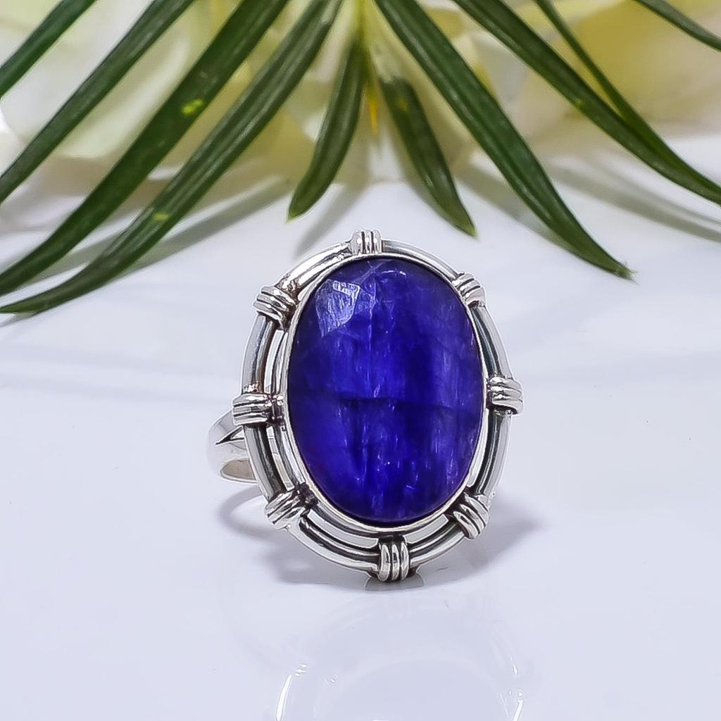 Blue Sapphire Handmade Gemstone Jewelry 925 Solid Sterling Silver Ring Gift For Women