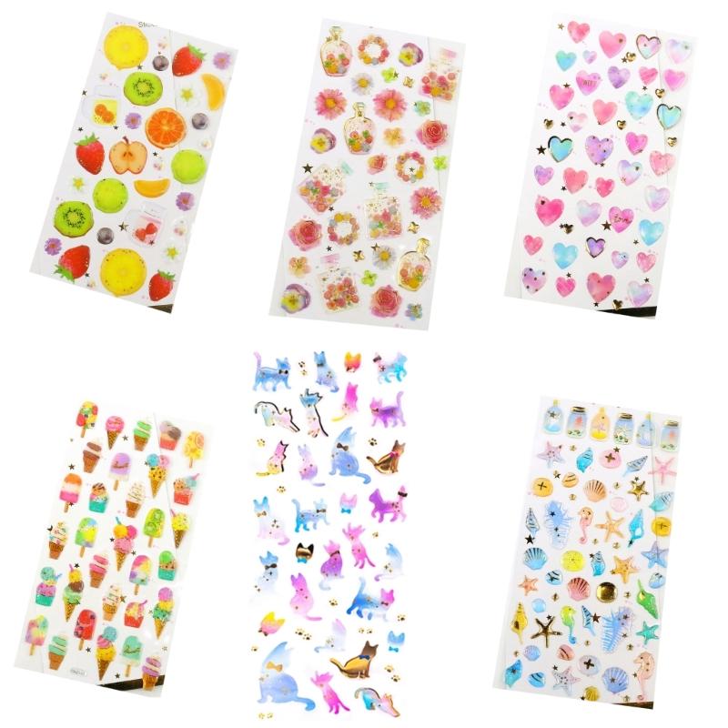 6Sheets Embossed PVC Resin Sticker Clear Gold Foil Decorative Sticker for Journal Planner Scrapbooking Phone Case Laptop