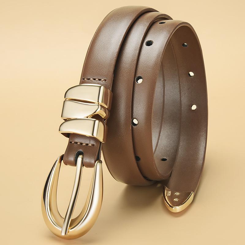 Retro Semicircle Metal-Tipped Leather Waist Belt for Women - Versatile Decorative Cincher for Pants & Skirts