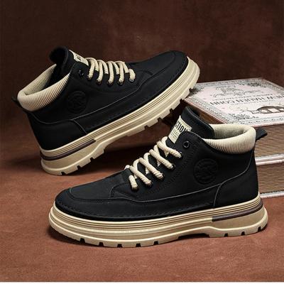 Tênis Casuais Masculinos de Cano Alto Moda Botas Casuais Masculinas Retro Britânico Sapatos de Trabalho Masculinos de Cano Alto Sapatos Casuais Versáteis de Solado Grosso