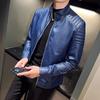 New Men's Slim Fit PU Leather Stand-Collar Jacket - Trendy Motorcycle Outerwear for Youth, Autumn/Winter.