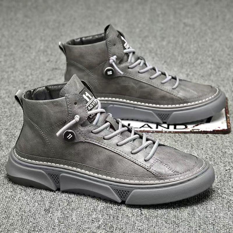 2024 Winter New Men's High Top Men's Shoes Black Shoes Boots Work Clothes Pure Black Tide Boots Men British Style Boots Men