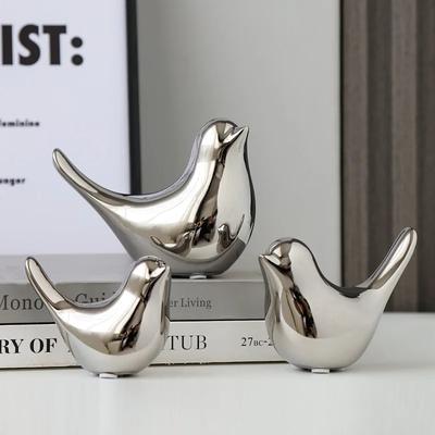 Nordycka Srebrna Ceramiczna Figurka Ptaka, Mini Statua Zwierzęcia do Dekoracji Salonu Biurka, Prezent Ślubny i Nowoczesna Dekoracja Domu
