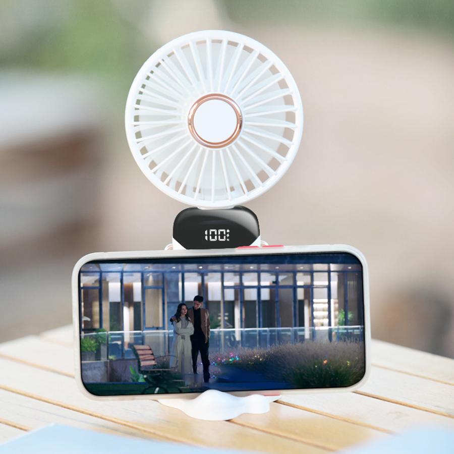 Handheld/desktop/neck mounted multi-purpose small fan LED display with 5 levels of wind power