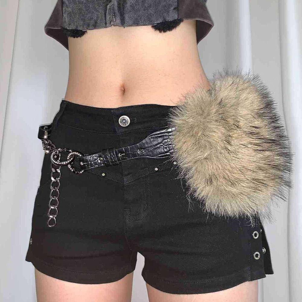 PU Leather Furry Waistband Rivet Y2K Waistband Simple Furry Fur Belt Daily