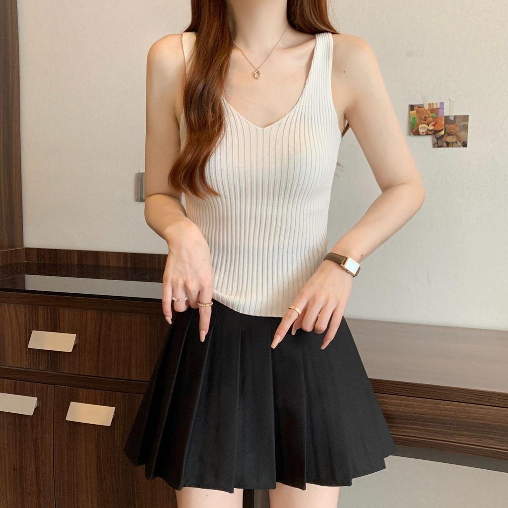 Summer Women's Knitted Vest Camisole: Sweet V-neck Sleeveless Top
