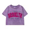 Womans Cotton Crop Tops Distressed Regular Fit Washed T-Shirts Brooklyn, New York Printing Tees Street Female Clothes