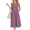 European & American Women's Sleeveless Round Neck Pocket Dress - Solid Color, Casual Style (2026)