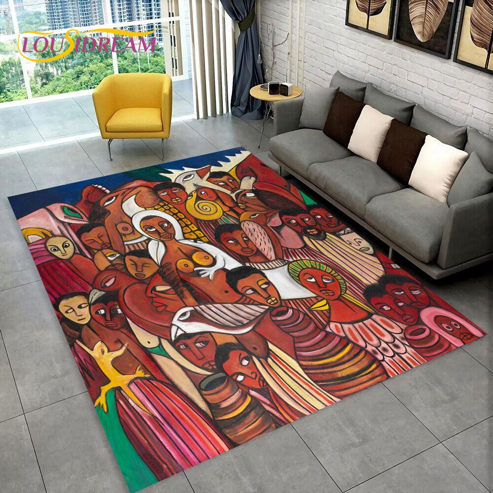 3D Africa Ethiopian Painting Art Custom Cartoon Area Rug Large,Carpet for Home Living Room Sofa Doormat Decor,Non-slip Floor Mat
