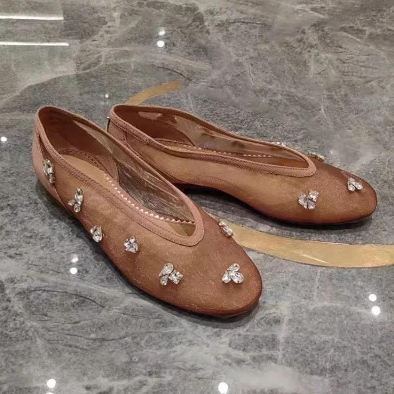 Fashion French Rhinestone Shallow Mouth Floral Mary Jane Shoes Silver 2025 Flat New Square Toe Single