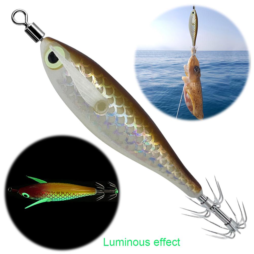 5-20pcs Luminous Squid Jigs Luminous Squid Hook Cuttlefish Attracting Lure Double Hook Squid Jigs Lure Luminous Wood Shrimp Lure