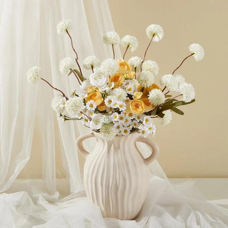 12pcs Pompon Mum Artificial Flower Faux Silk Mini Chrysanth with Stems for DIY Bouquet Centerpieces Office Wedding Decoration