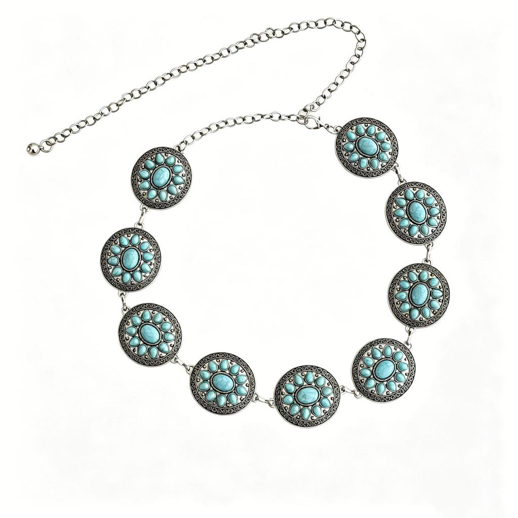 Bohemian Ethnic Handmade Turquoise Inlaid Waist Belt
