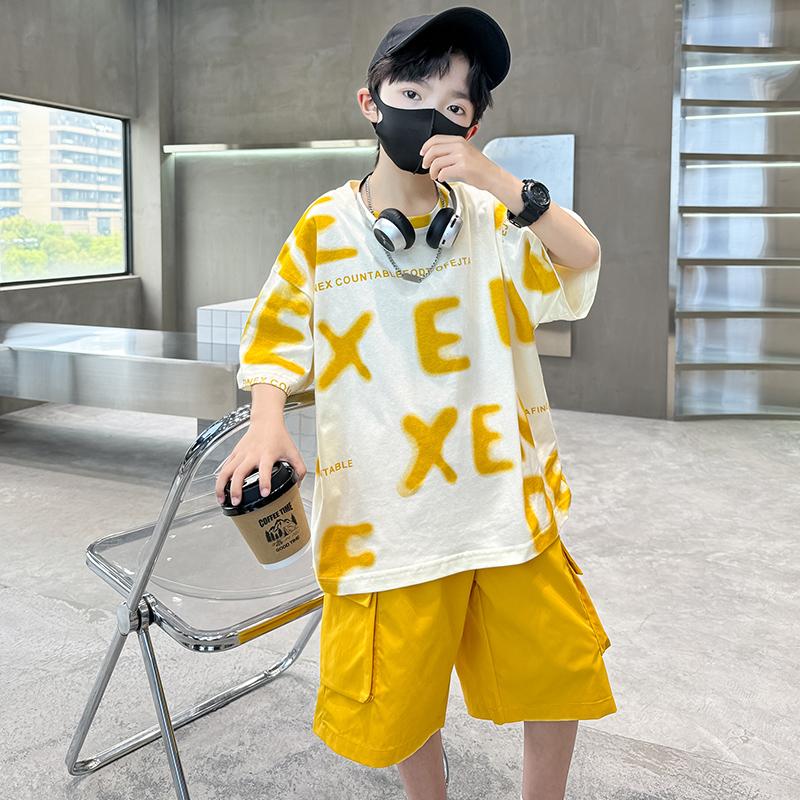 Summer Boys' Sets Clothing Kids Cotton T-shirt Shorts 2 Pieces Tracksuit Age 5-14 Years Old