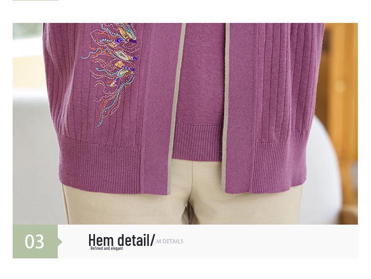 Spring New Arrivals: Women's Knit Two-Piece Set - Short-Sleeved Top and Stylish Cardigan for Middle-Aged and Elderly