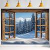 2D Rustic Window Snowy Forest Backdrop Winter Landscape Portrait Photography Background