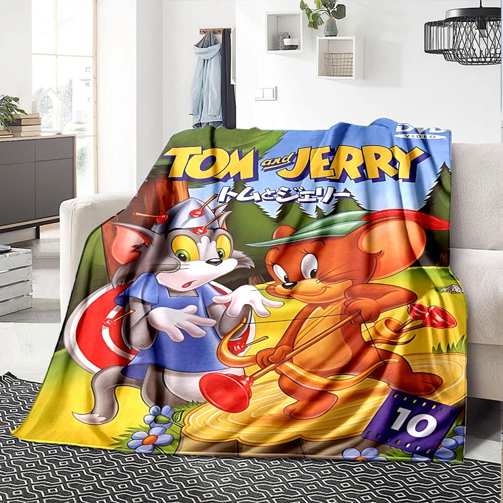 1pc Tom and Jerry Flannel Blanket Soft Warm Throw for Home, Office, Travel, All-Season Cozy Bedding Gift L1470