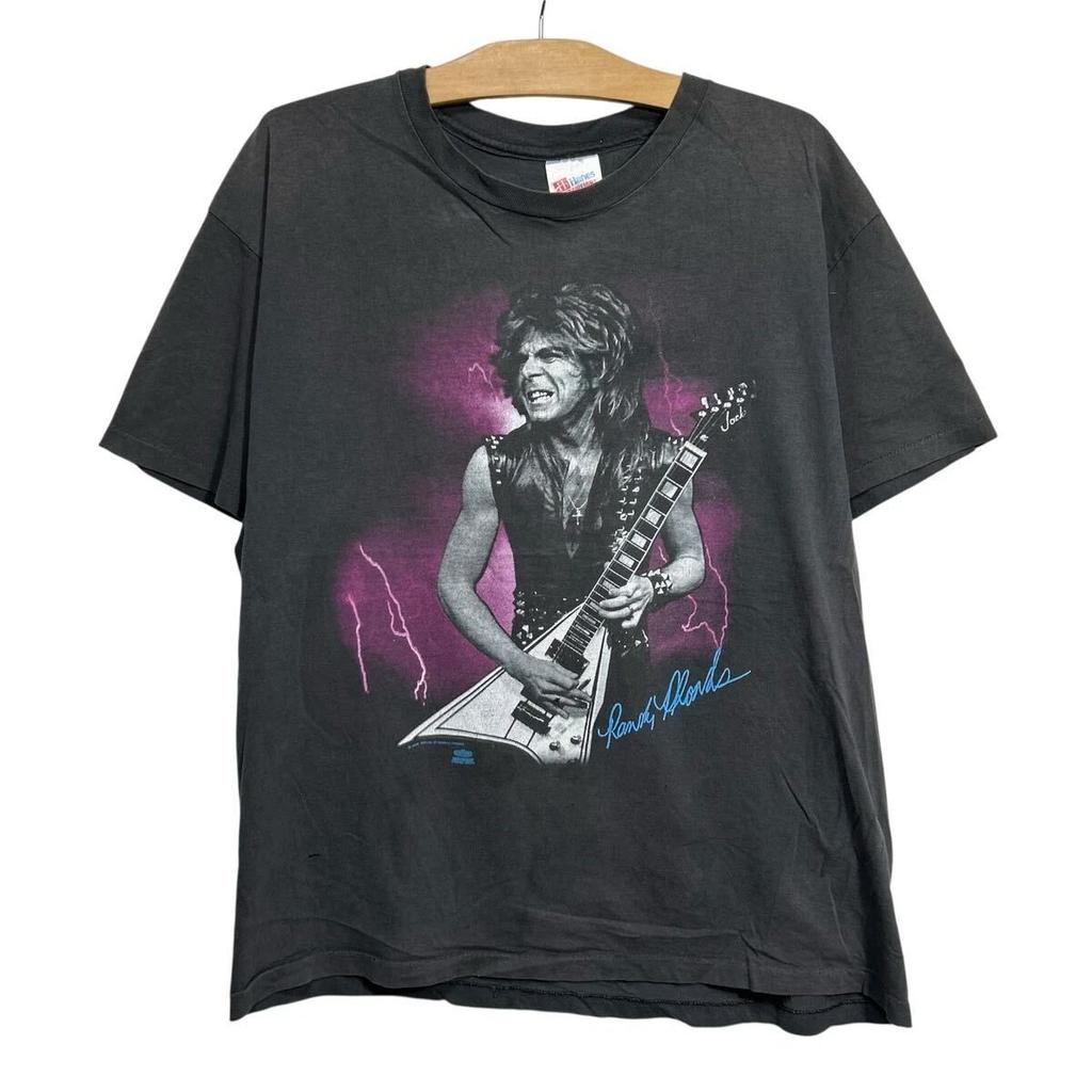 Randy Rhoads Vintage anni '90 Ozzy Osbourne Maglietta XL Hanes Made in USA Usurata Sbiadita
