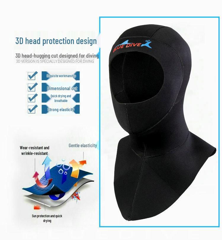 3mm Super Elastic Diving Cap with Shoulder Attachment for Cold Water Protection