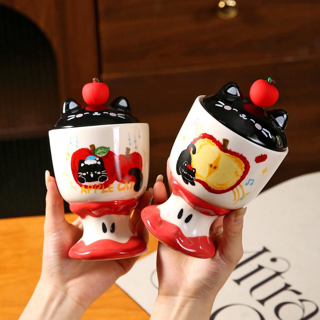 Hand painted Three Dimensional Apple Core Goblet Cute Fun Apple Cat Ceramic Cup Birthday Souvenir Girl Mug