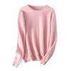 Women's 100% Wool Round Neck Long Sleeve Knitted Sweater – Solid Color for Autumn and Winter