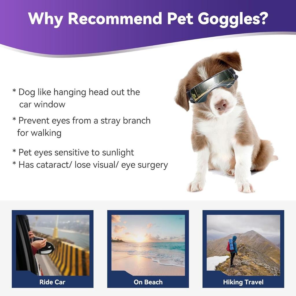 ATUBAN Occhiali da Sole per Cani Piccola Razza, Occhiali da Sole per Cuccioli Protezione UV, Prevenzione Ceneri all'Aperto, Protezione Occhi per Cani alla Guida, Occhiali Antiappannamento