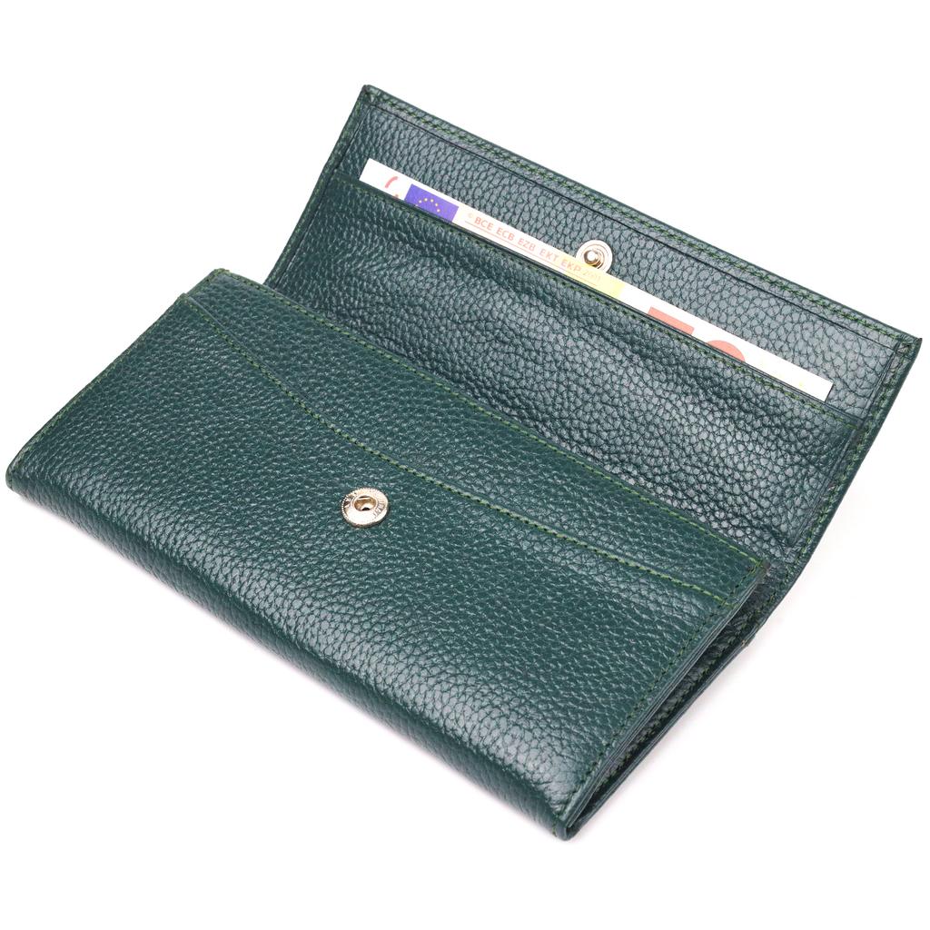 Women's Practical Wallet Made of Genuine Grained Leather CANPELLINI Wallet 21628 Green