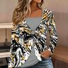 Tops for Women Abstract Pattern Print Long Sleeve Fake Two‑Piece Top Fall Casual Slim Pullover Women's Long Sleeve Top