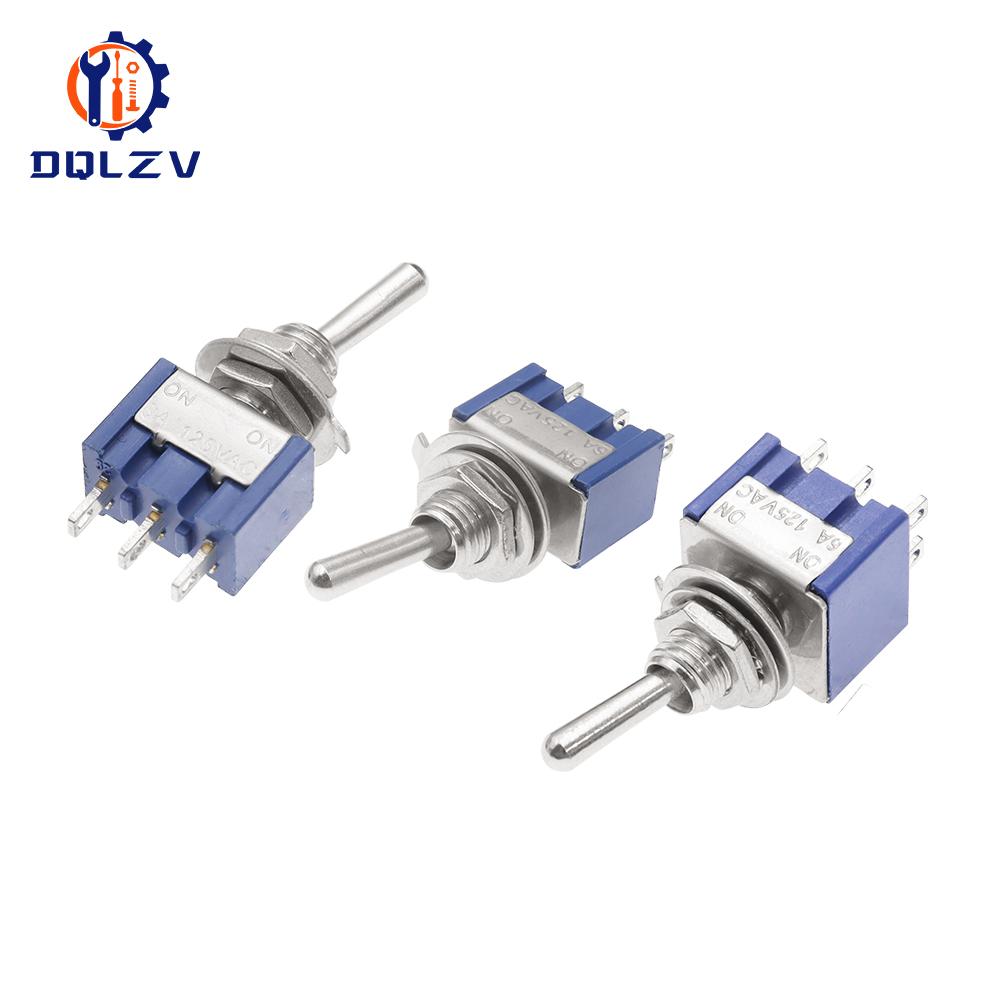 Miniature Lever Toggle Switch Single Pole Double Throw ON-OFF-ON /ON-ON 120VAC 6A 1/4 Inch Mounting MTS-102 103 202 203