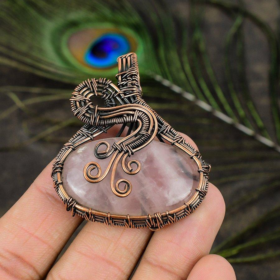 

Rose Quartz Handmade Copper Wire Wrap Jewelry Pendant 2.17 l6o74