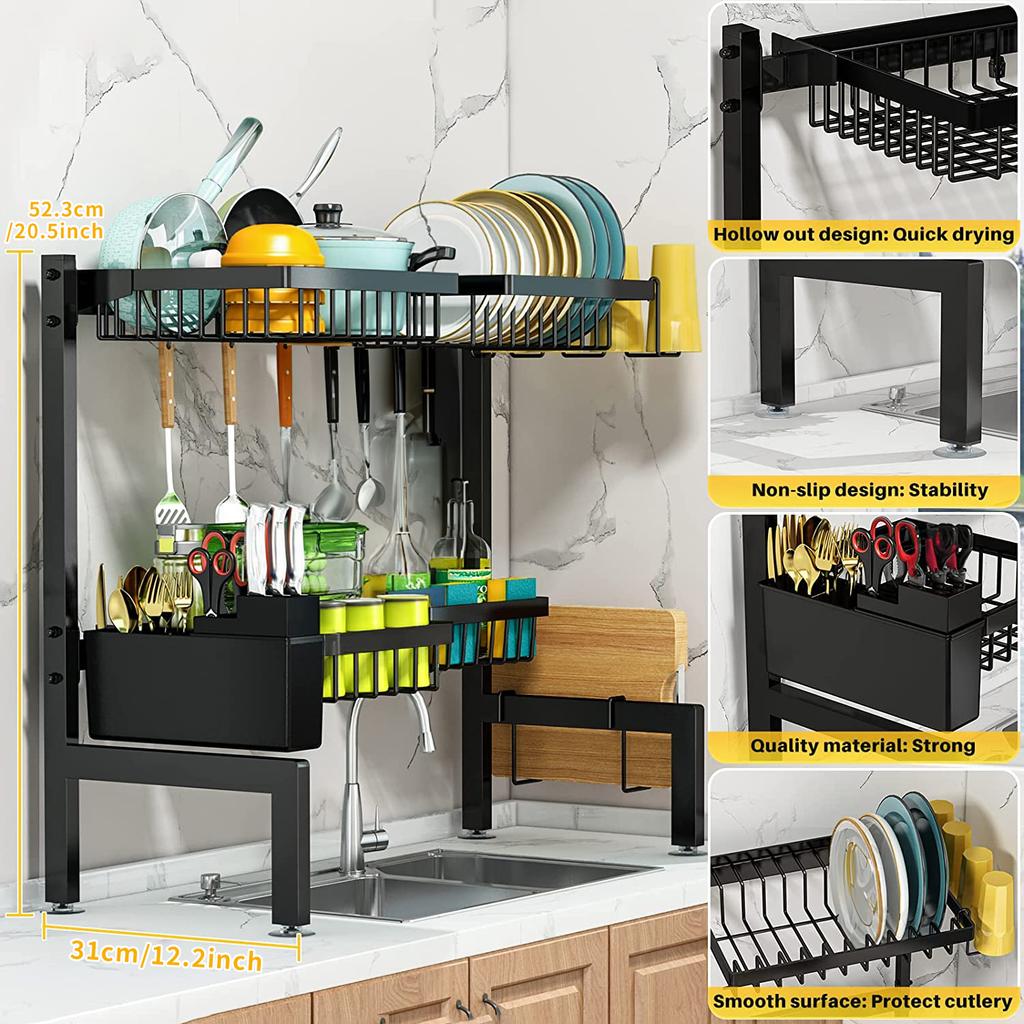 Kitchen Sink Rack, Dish Drying Rack, Adjustable Width Multi-Functional Large-Capacity Kitchen Organizer