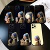 Ragazza con l'orecchino di perla Vermeer Custodia per Telefono per iPhone 17,16,15,14,13,12,11 Plus,Pro Max,XS,Copertura Nera in Silicone Morbido