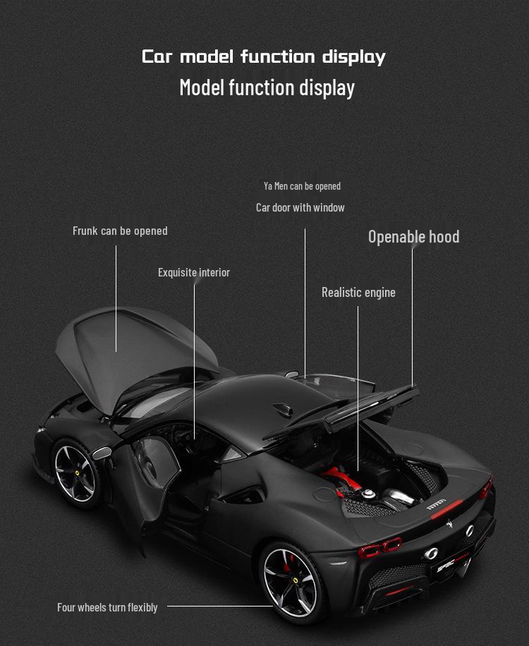 Bimego Ferrari SF90 1:24 Alloy Sports Car Model for Boys - Toy Collection Ornament.