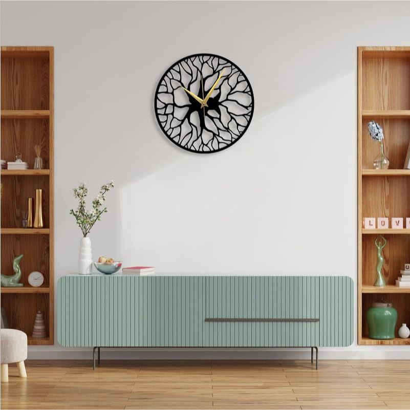 Metal Wall Clock for Living Room & Home Decor - Stylish Watch with Numbers - Large Size & Wall Ornament - Black