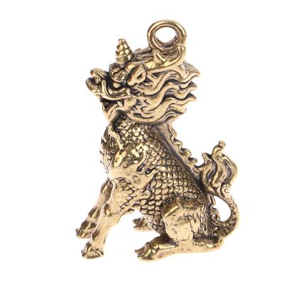 Qilin Luck Animal Fengshui Vintage Estátua Estatueta Riqueza Latão Decoração Prosperidade Estilo Chinês Ornamento