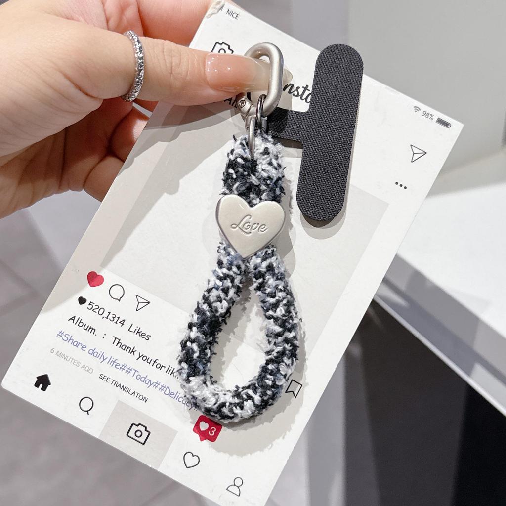 Heart Keychain & Camera Lanyard Set: Plush Wrist Strap, Anti-Lost Rope, Water Bottle Holder