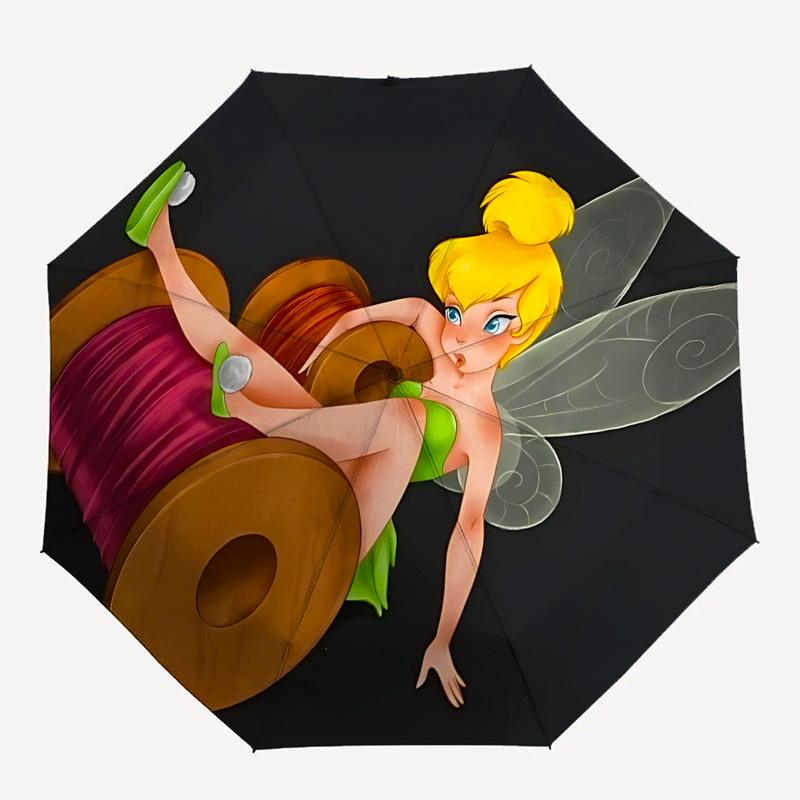 1 Automatischer Aufklapp-Schirm mit Tinkerbell und Feen-Motiv, Bunt, 8 Speichen, Tragbar, für Damen und Herren, Ein Kompakter Begleiter für den täglichen Weg zur Arbeit, Geeignet für den täglichen Gebrauch