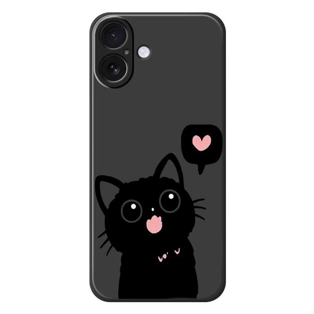 

For iPhone 17 Case Love Black Cat Pattern Printing Straight Edge TPU Phone Back Cover Black