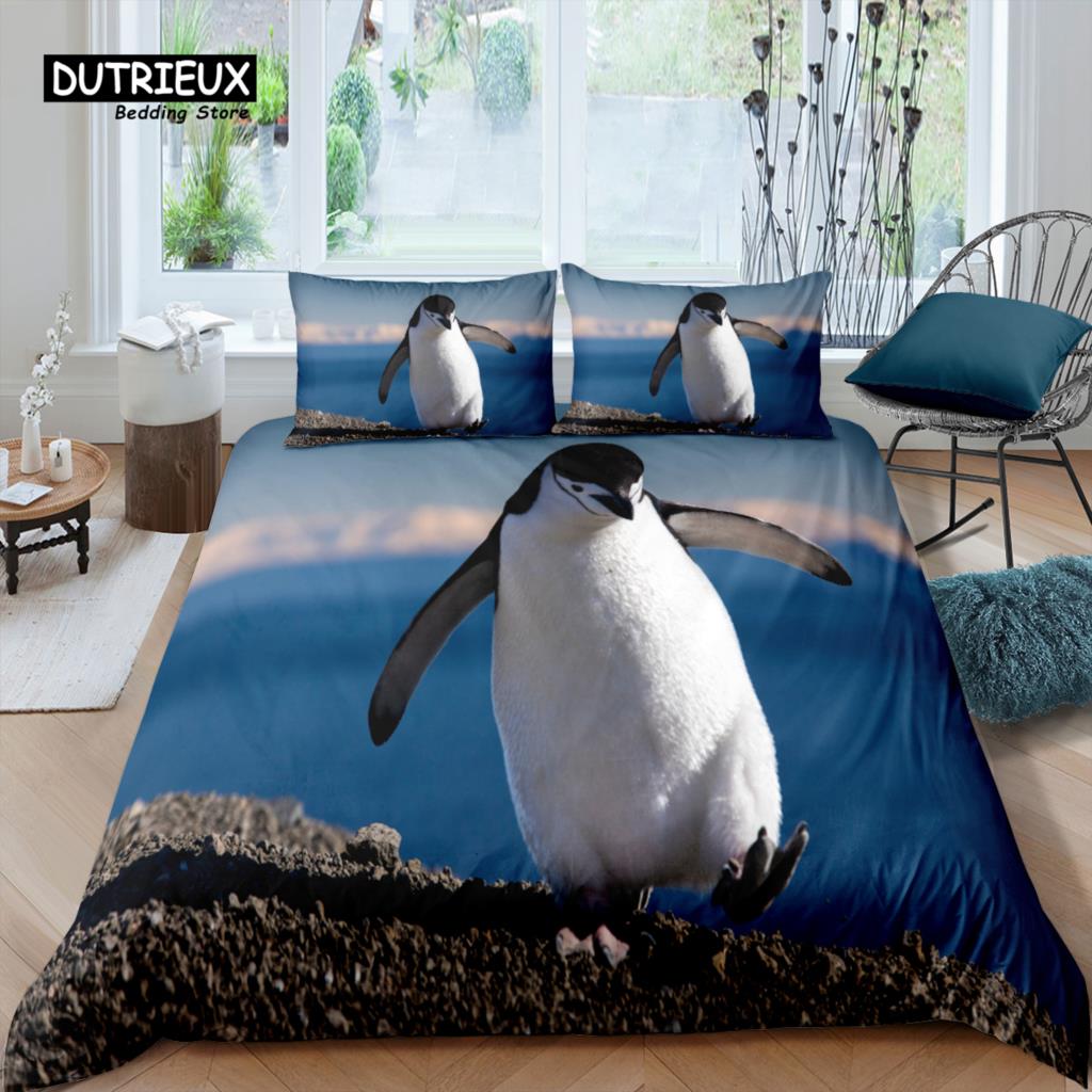 Luxury 3D Penguin Bedding Set Kids Duvet Cover Pillowcase Queen King Size EU US AU UK Home Living