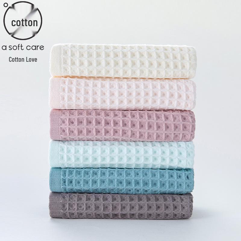 Japanese Style Pure Cotton Waffle Weave Face Towel, Solid Color, 34x74CM, Absorbent & Quick-Drying.