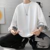 Men T Shirts Summer Men's T-shirts Women Oversized 2XL Korean Style Loose Plaid T-shirt Casual Seven Sleeves T-Shirt Male White
