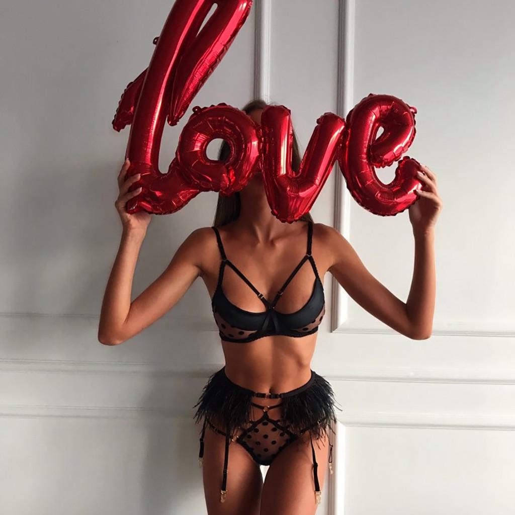 Sexy Exquisite Lace Lingerie Bra+Garter+Briefs Set Babydoll Cut-Out Sleepwear
