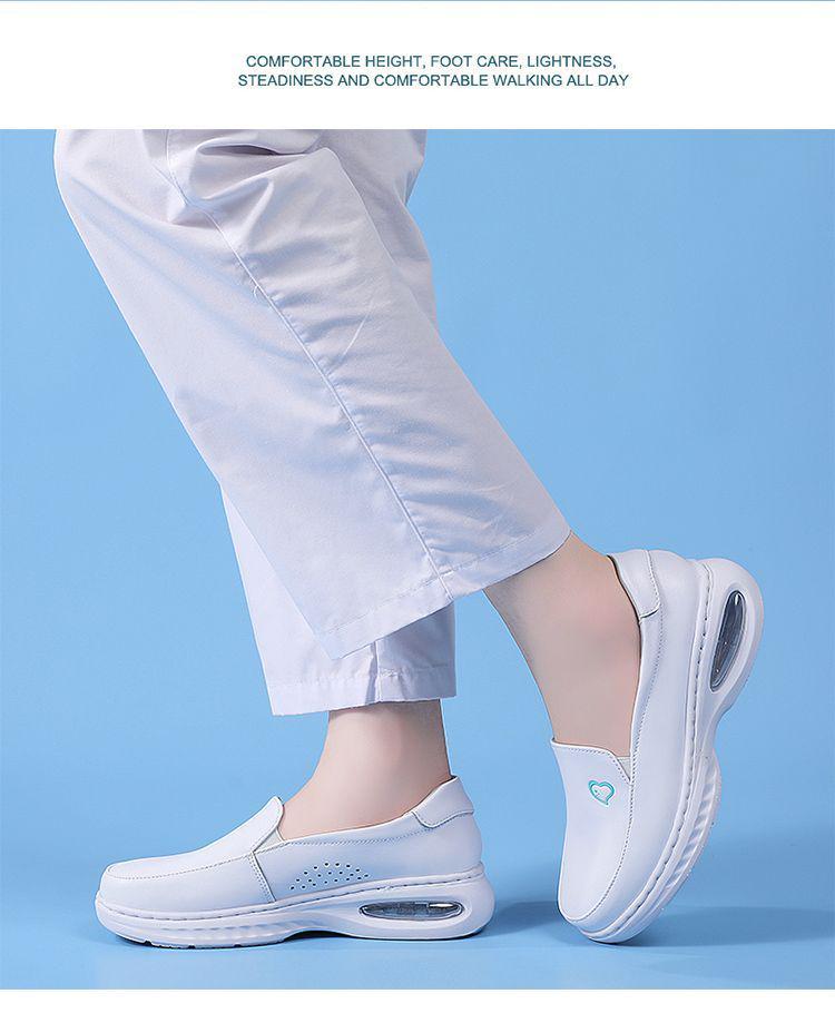 Damen Schwesternschuhe - Weich, Atmungsaktiv, Rutschfest, Bequem, Flacher Absatz, Luftpolster, Höhenerhöhend, Echtes Rindsleder für Medizinische Arbeit