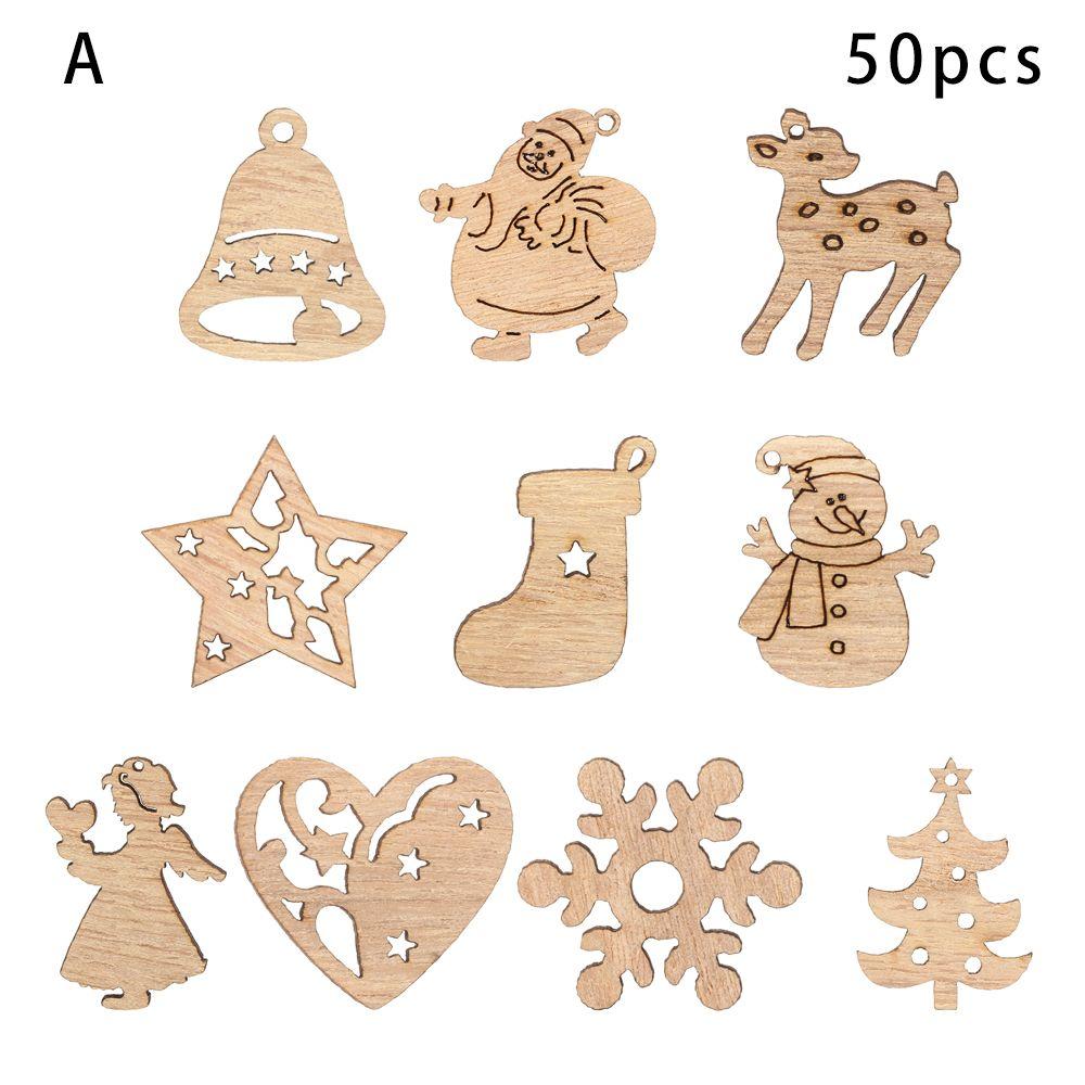 50Pcs Wooden Wall New Year Snowman Snowflake Gift Decor Christmas Party Decorations Cartoon Wood Chip Xmas Tree Hanging Ornament