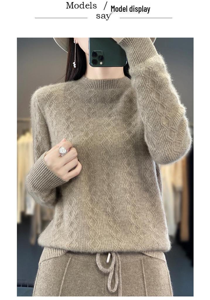 Women's Cashmere Sweater: Round Neck, Solid Color, Long Sleeve, Thickened Knit, Versatile Slim Fit, Autumn/Winter Pullover.