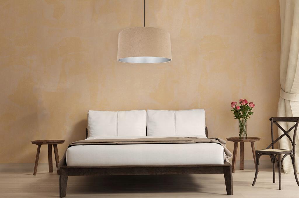 Hanging Lamp, Ceiling Chandelier, Chrome, Velvet Lampshade