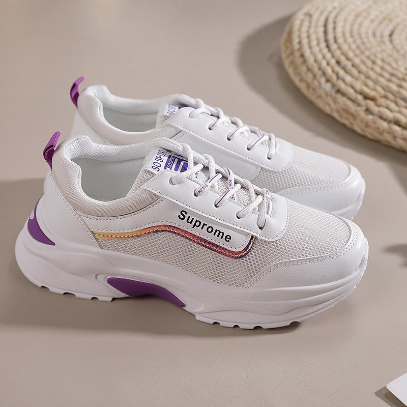 Fashion Sports Womens Single Shoes 2025 New Color Blocking Thick Soled Leather Flat Vulcanized Running Shoes Platform Sneakers